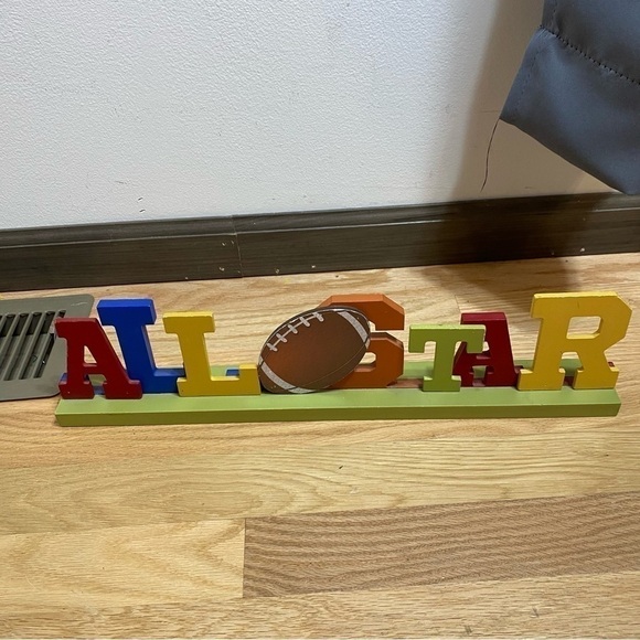 All Star Football Wooden Decor Kids Room Colorful Sports Yellow Blue Red - Picture 2 of 3